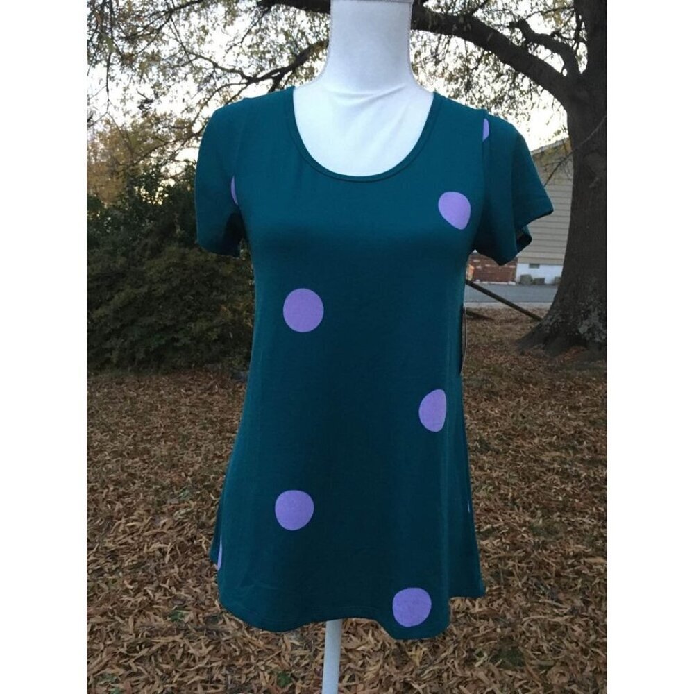 NWT LuLaRoe Classic T Shirt Retro Y2K Casual Polka Dot Tee Teal Size XXS Women